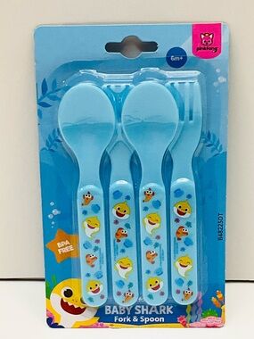 🌼4/$10🌼NIP Nickelodeon Baby Shark Blue Fork & Spoon Set Baby Toddler UtensilS